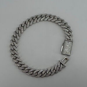925 Sterling Silver Cuban Link Bracelet Moissanite Diamond Iced Out Heavy Mens